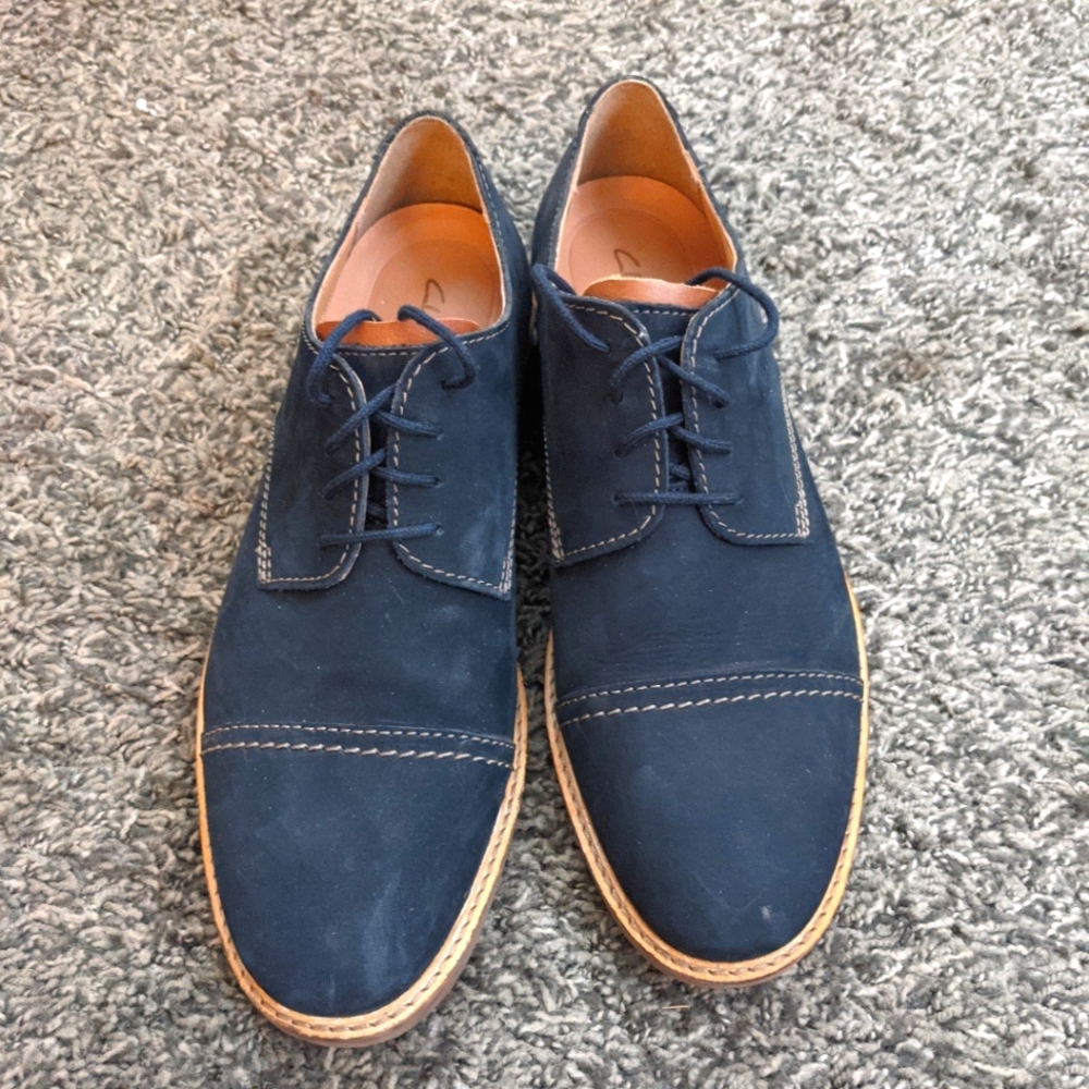 Men's Blue Suede Oxford Shoes, Size 9
